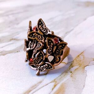 3 For 30 💥 Butterfly Ring Rose Gold w‎ Pink Rhinestone Rustic Brass Boho Small
